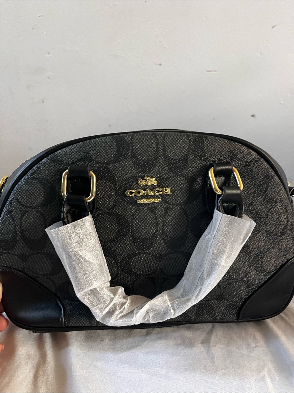Coach Black Signature Dome Satchel with Gold Hardware